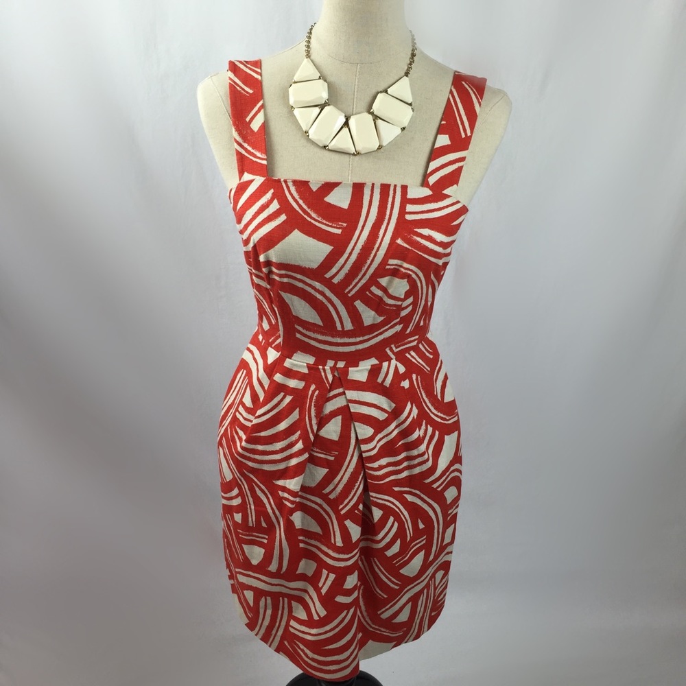 Banana Republic cream + red linen dress